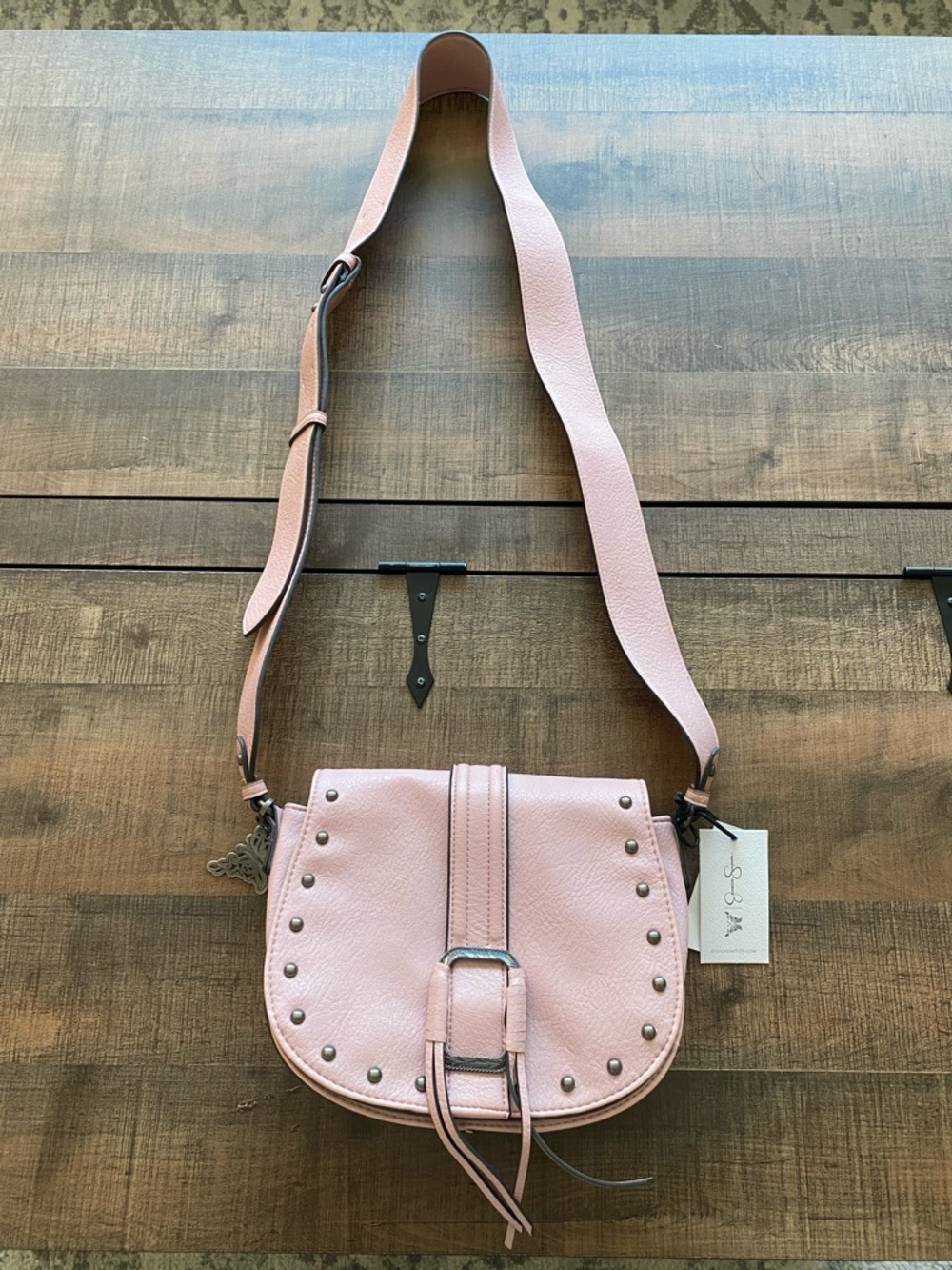 Jessica Simpson Pink Studded Crossbody Saddle Bag